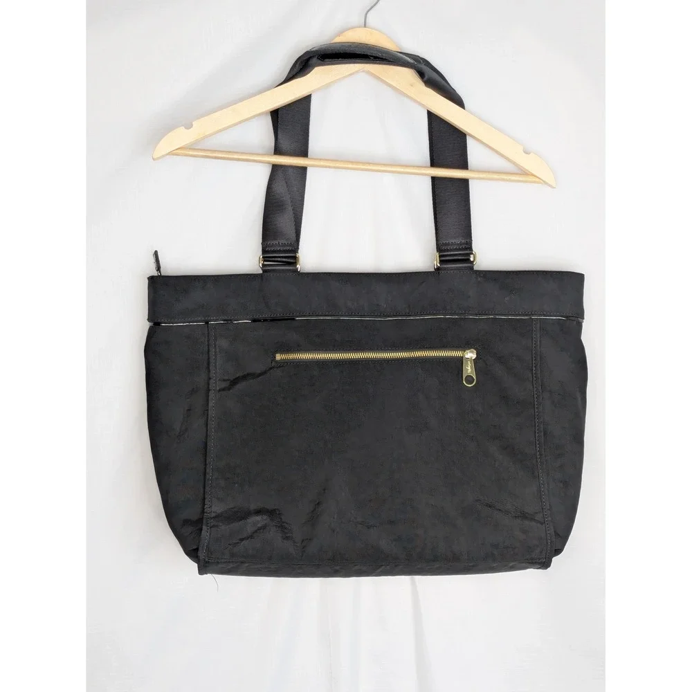 Kipling Black Nylon Laptop Tote Shoulder Bag Travel Work Gold Hardware 20x12